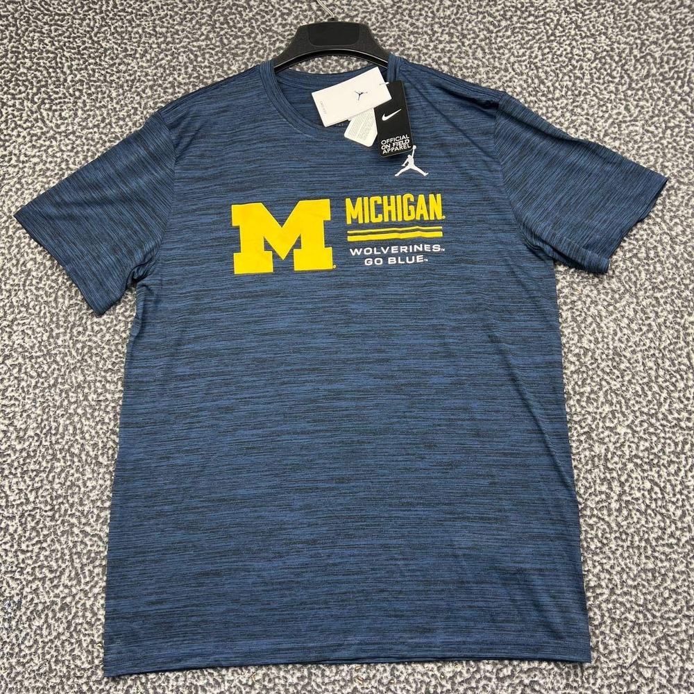 Air Jordan Michigan Wolverines Shirt Men Large Blue Dri-Fit Short Sleeve New L